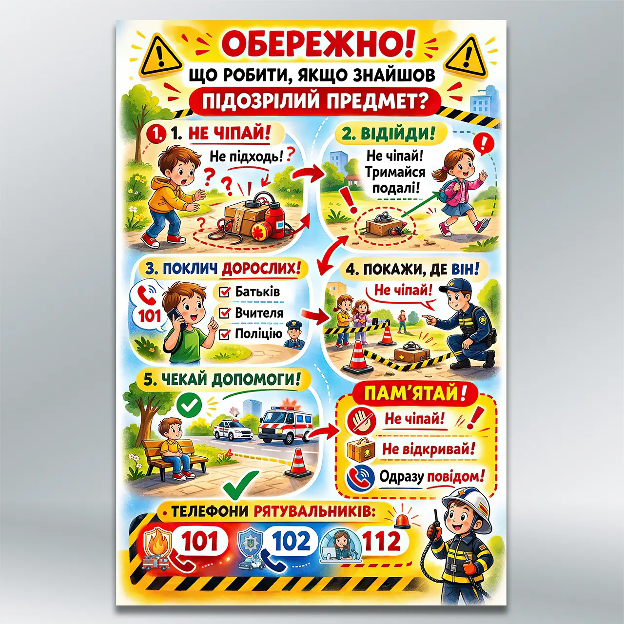 Стенд Обережно: підозрілий предмет 400х600 мм ПВХ 2 мм з лам