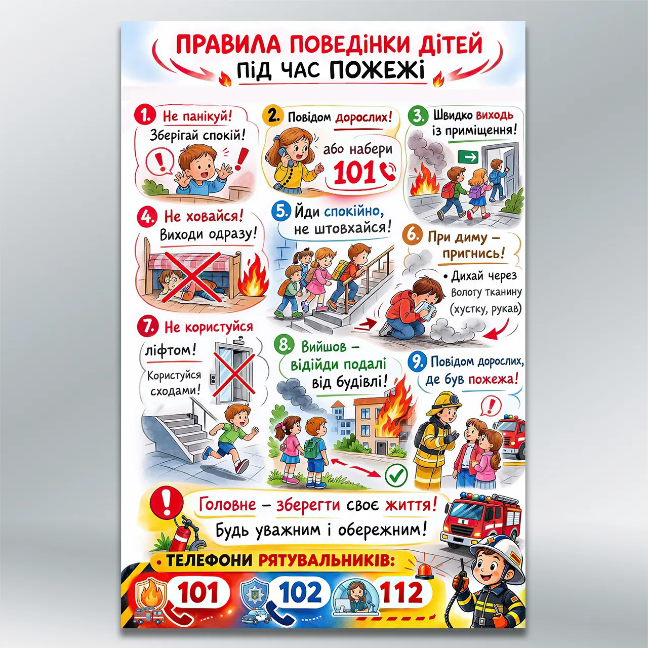 Стенд Правила поведінки дітей під час пожежі 400х600 мм ПВХ 3 мм з лам