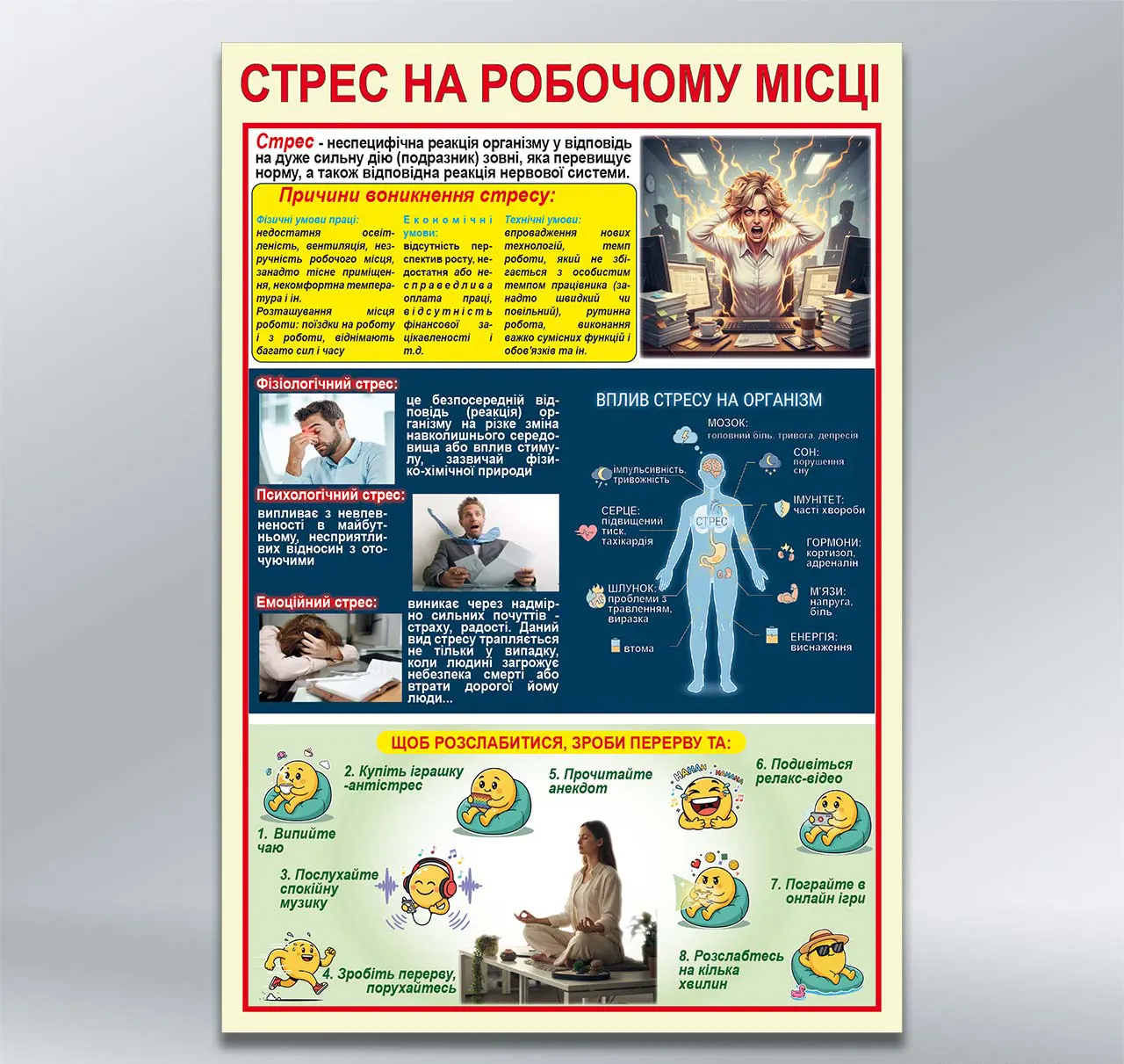 Стенд Стрес на робочому місці 410х610 мм ПВХ 3 мм з лам